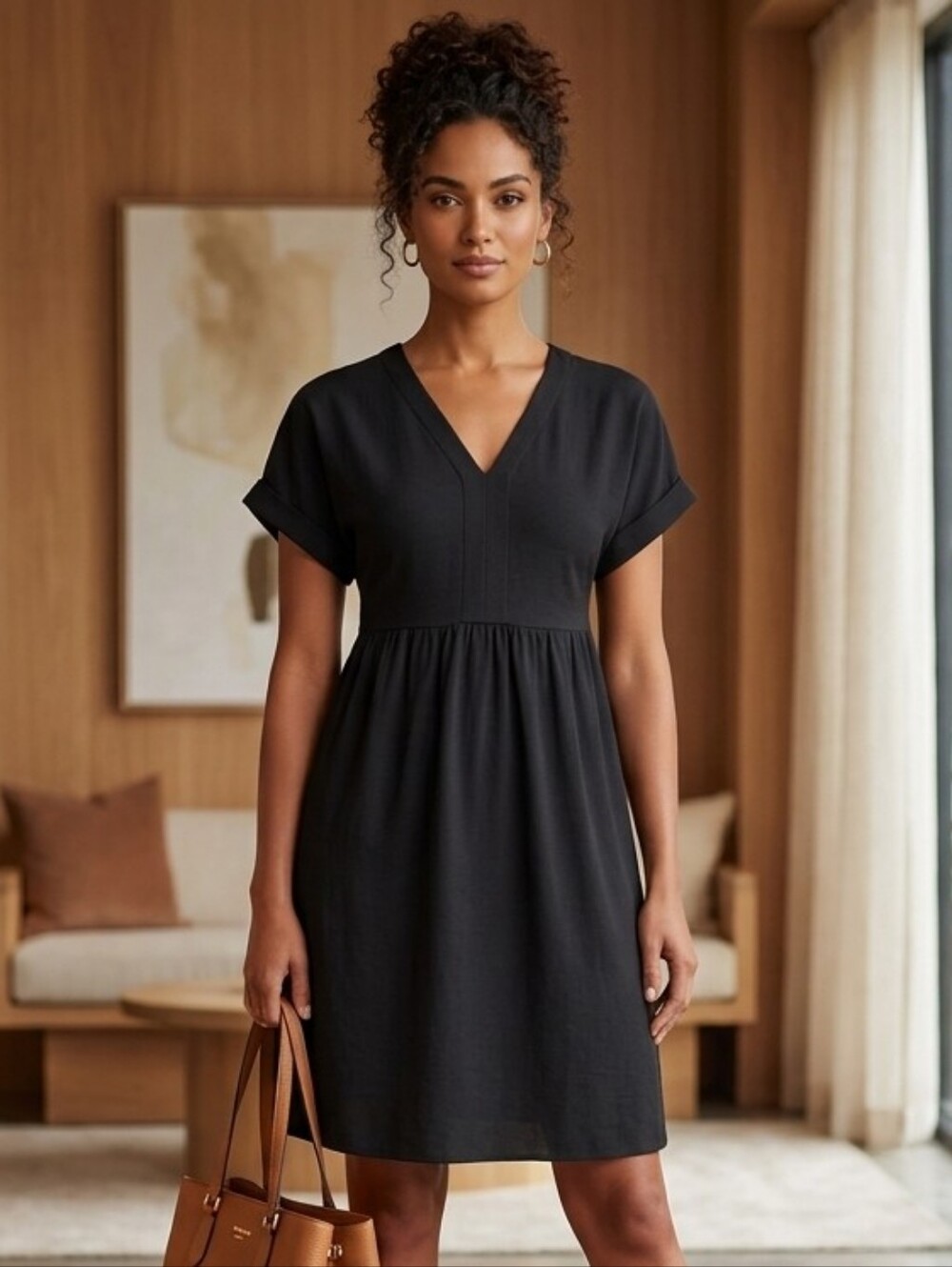 Briggs Womens V-neck Linen Blend Dress